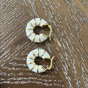 Gold and White Hoop Earrings